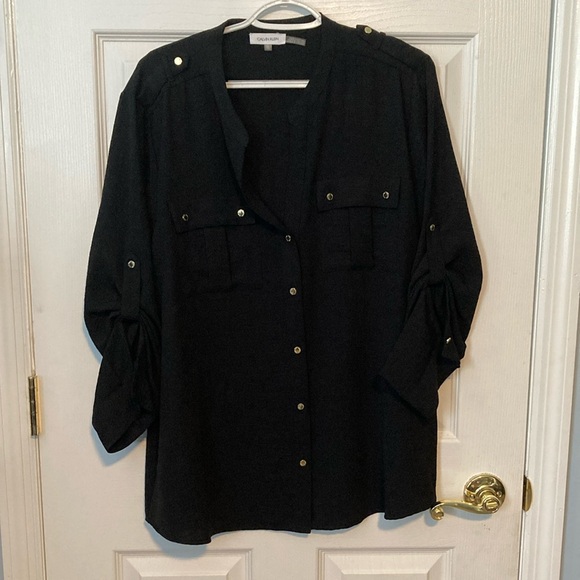 Calvin Klein Tops - Calvin Klein XL Black dress top. Sleeves can be worn all the way down or half up